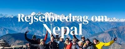 Landskab i Nepal med teksten Rejseforedrag i Nepal