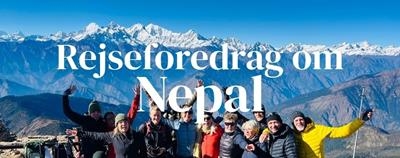 Landskab i Nepal med teksten Rejseforedrag i Nepal